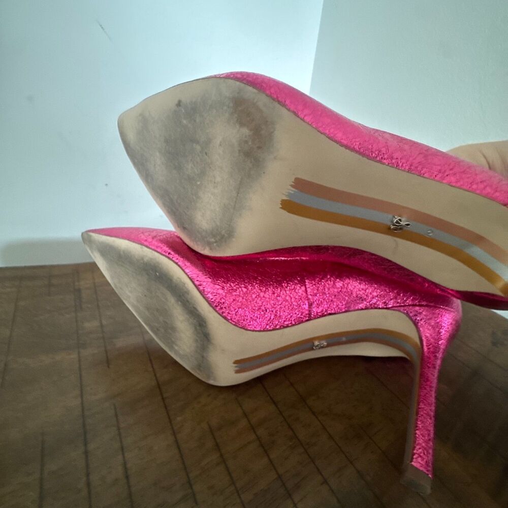Sam Edelman Pink Metallic Leather Pointed Toe Stiletto Heels Women's 10M - Picture 8 of 11